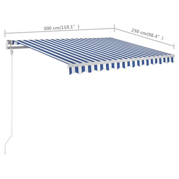 Tenda na ručno uvlačenje sa stupovima 3 x 2,5 m plavo-bijela 3069896