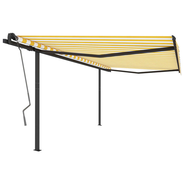 Automatska tenda na uvlačenje sa stupovima 4,5x3 m žuto-bijela 3070168