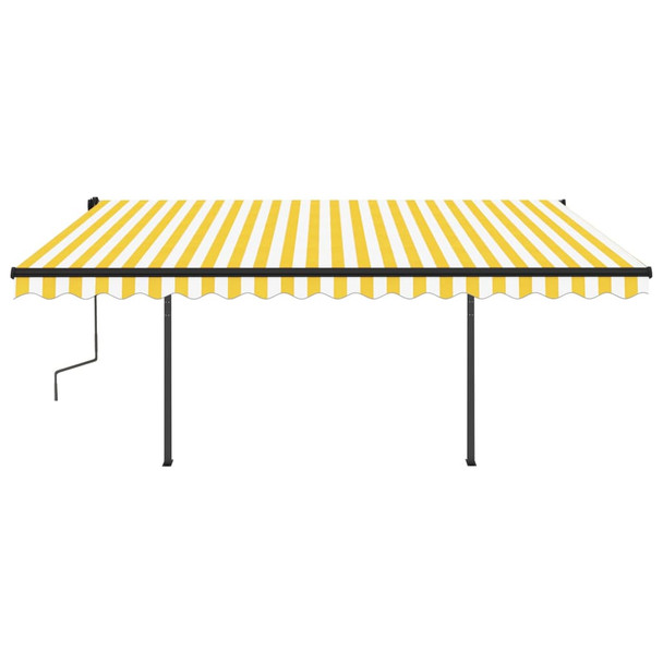 Automatska tenda na uvlačenje sa stupovima 4,5x3 m žuto-bijela 3070168