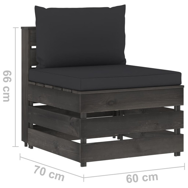 Modularna srednja sofa s jastucima od sivo impregniranog drva 3068127
