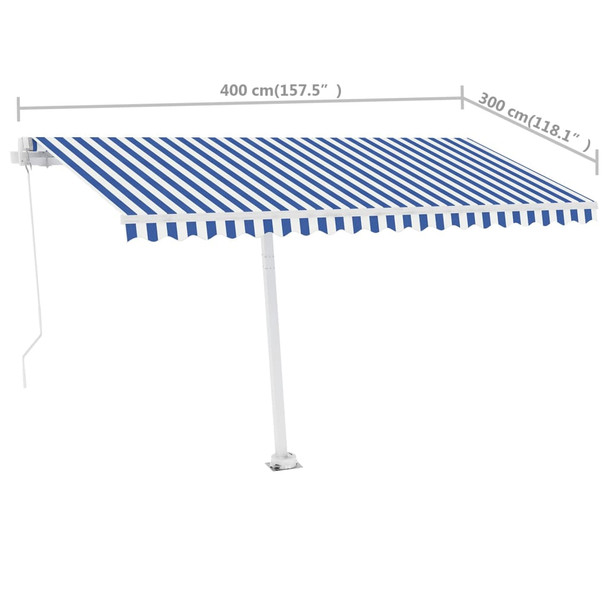 Samostojeća tenda na ručno uvlačenje 400 x 300 cm plavo-bijela 3069536