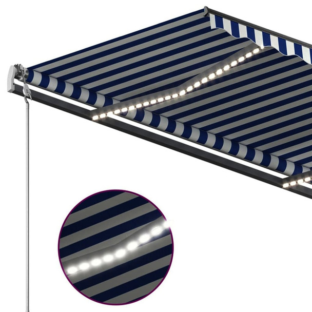 Automatska tenda sa senzorom LED 4,5 x 3 m plavo-bijela 3070171