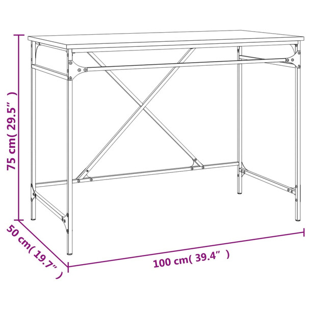 Radni stol boja dimljenog hrasta 100x50x75 cm drvo i željezo 826721