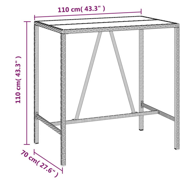 Barski stol sa staklenom pločom sivi 110x70x110 cm poliratan 362589