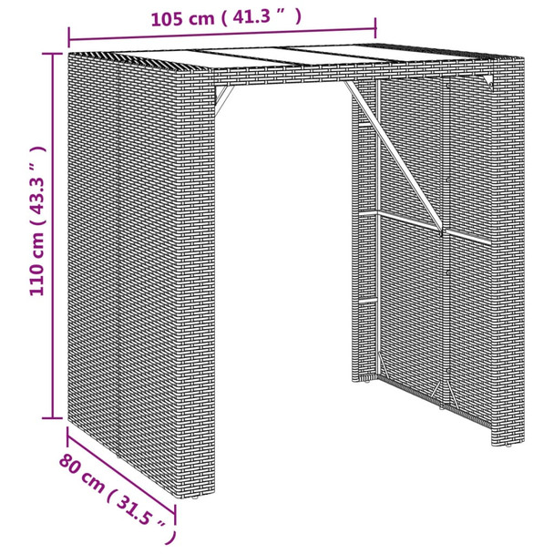 Barski stol sa staklenom pločom crni 105x80x110 cm poliratan 362594