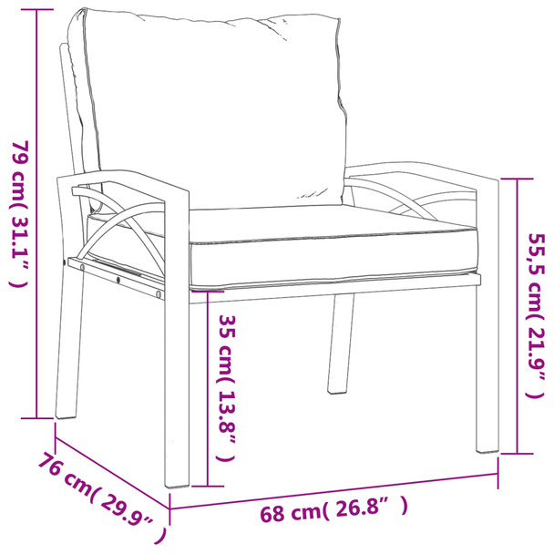 Vrtne stolice sa sivim jastucima 2 kom 68 x 76 x 79 cm čelične 362715