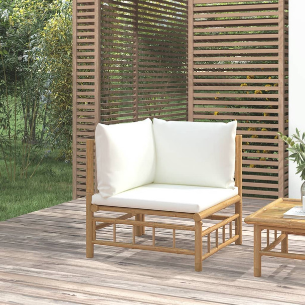 Kutna vrtna sofa od bambusa s krem bijelim jastucima 362300