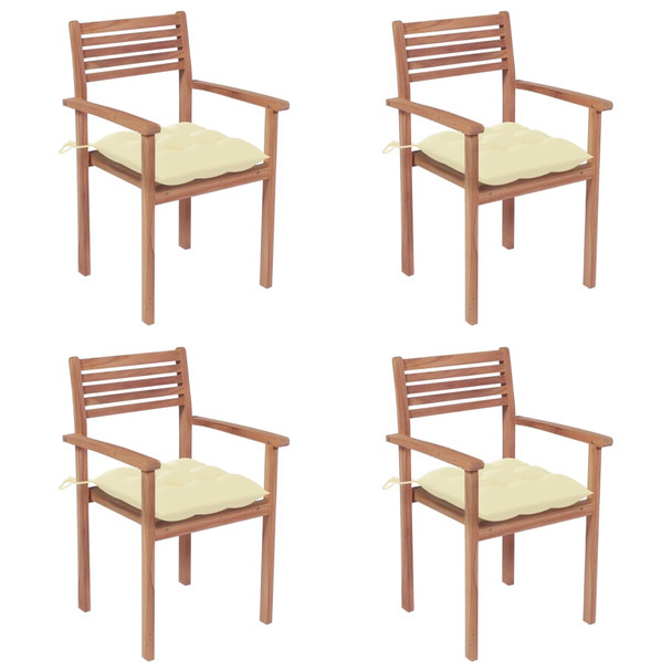Vrtne stolice s krem bijelim jastucima 4 kom masivna tikovina 3062306