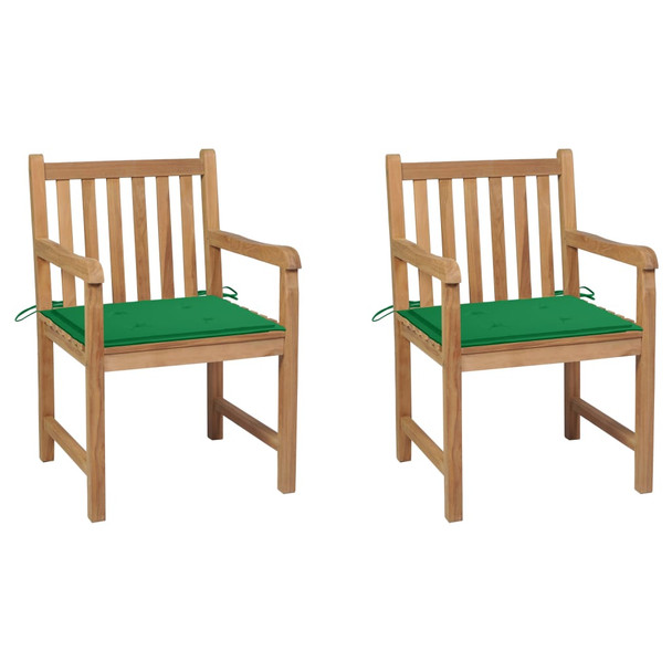 Vrtne stolice sa zelenim jastucima 2 kom od masivne tikovine 3062735