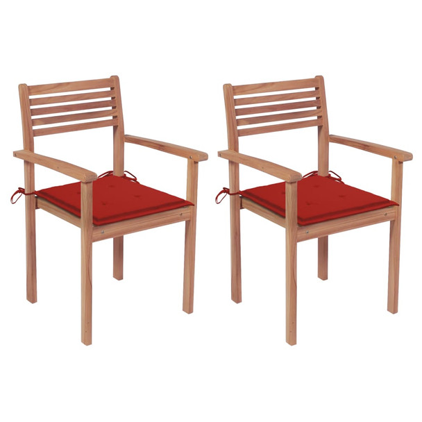 Vrtne stolice s crvenim jastucima 2 kom od masivne tikovine 3062268