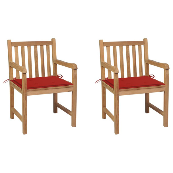 Vrtne stolice s crvenim jastucima 2 kom od masivne tikovine 3062736