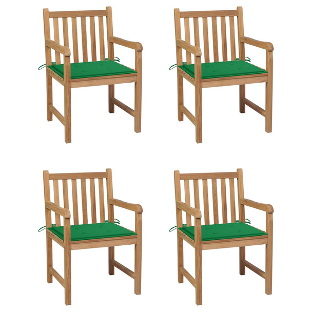Vrtne stolice sa zelenim jastucima 4 kom od masivne tikovine 3073009