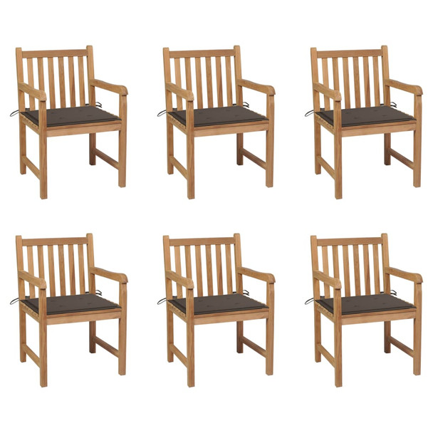 Vrtne stolice sa smeđe-sivim jastucima 6 kom masivna tikovina 3073039