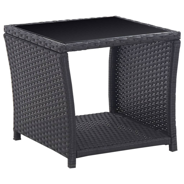 3-dijelni bistro set od poliratana s jastucima crni 46067