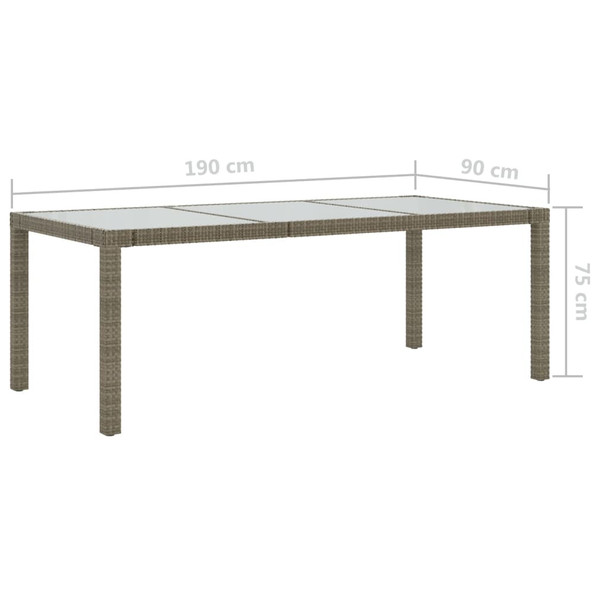 Vrtni stol sivi 190x90x75 cm od kaljenog stakla i poliratana 316714