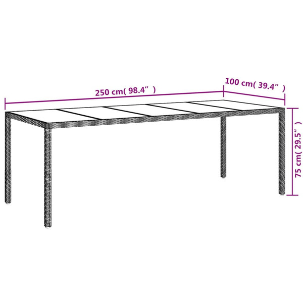Vrtni stol bež 250x100x75 cm od kaljenog stakla i poliratana 316728