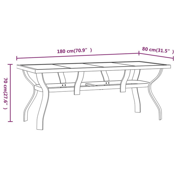 Vrtni stol crni 180 x 80 x 70 cm od čelika i stakla 318769