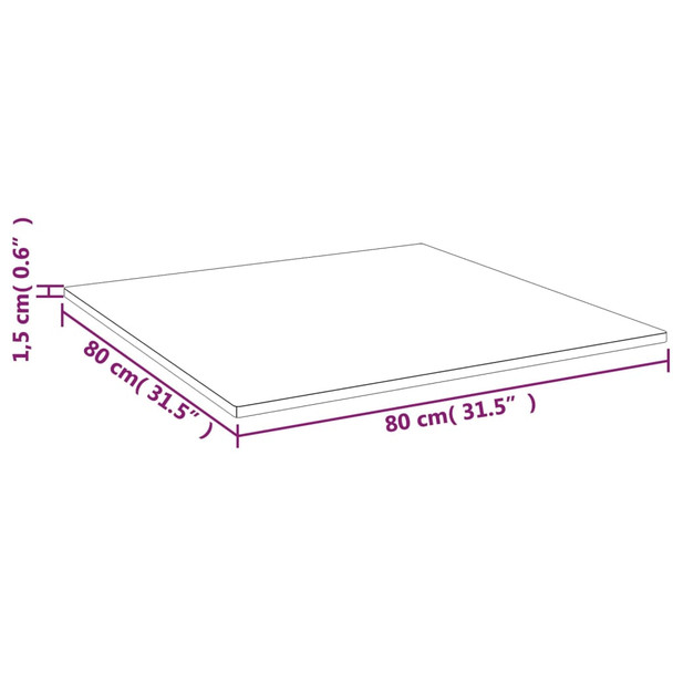 Četvrtasta stolna ploča svjetlosmeđa 80x80x1,5 cm od hrastovine 343004