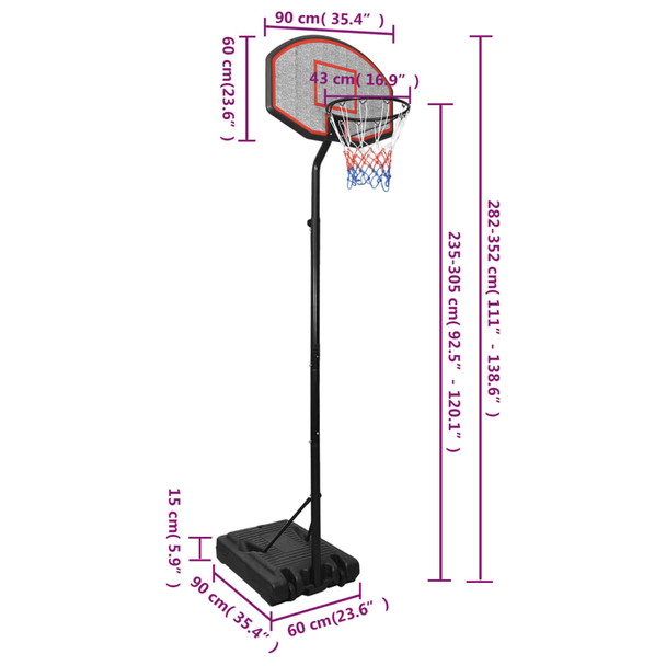 Košarkaški stalak crni 282 - 352 cm od polietilena 3107832