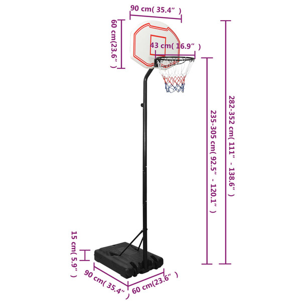 Košarkaški stalak bijeli 282 - 352 cm od polietilena 3107831