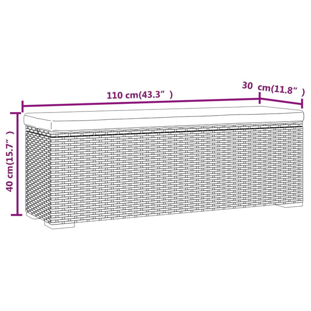 Klupa s jastukom crna 110 x 30 x 40 cm od poliratana 319396