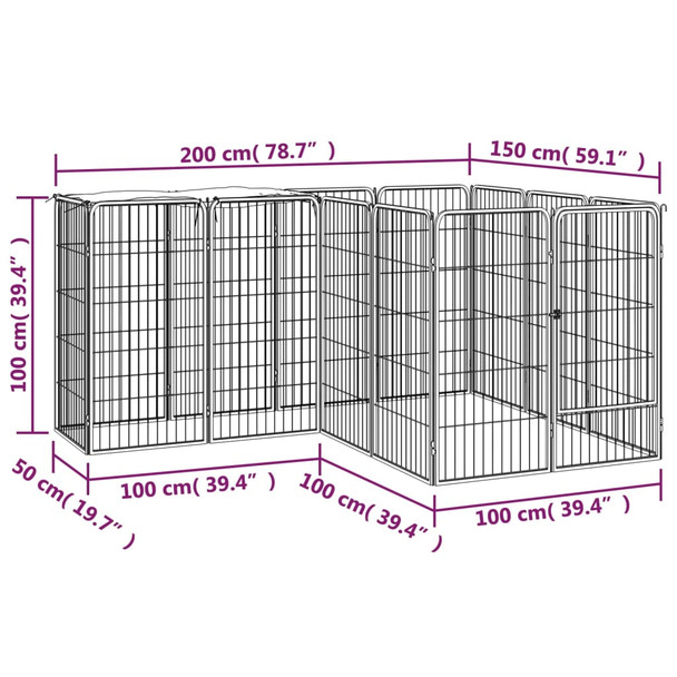 Ograda za pse s 14 panela crna 50 x 100 cm čelik obložen prahom 3115949