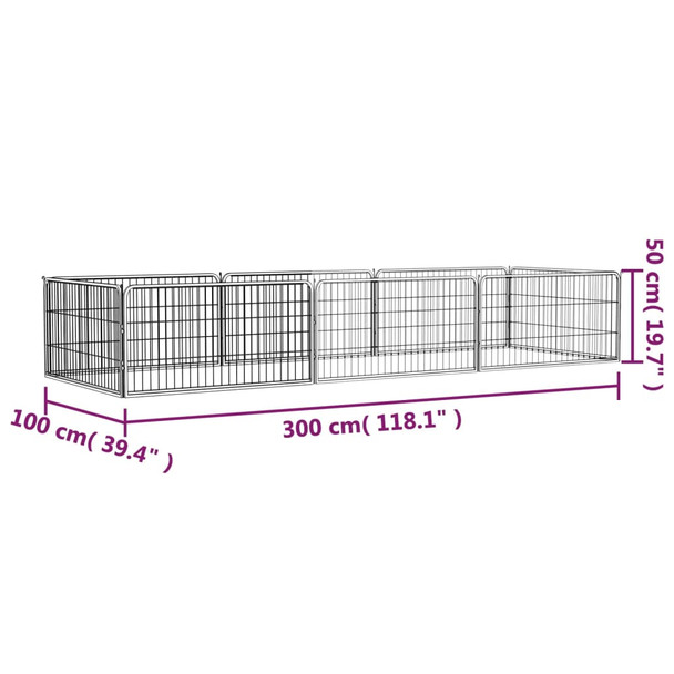 Ograda za pse s 8 panela crna 100 x 50 cm čelik obložen prahom 3115967