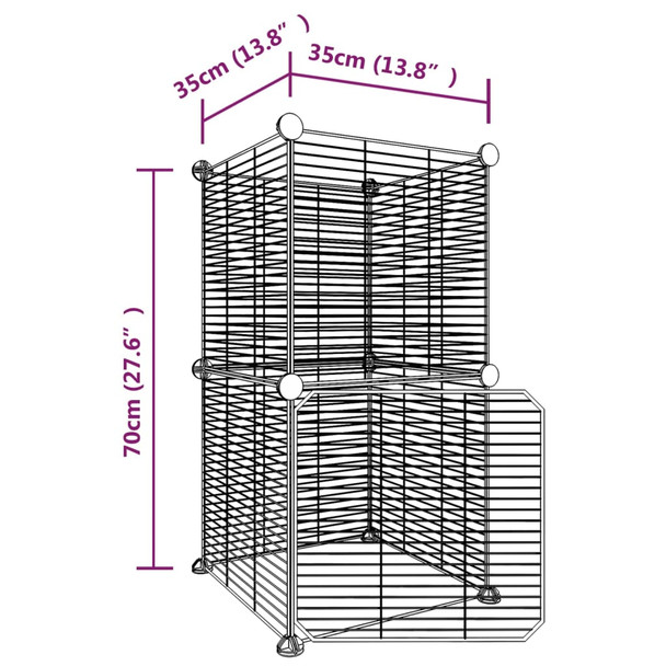 Kavez za ljubimce s 8 panela i vratima crni 35 x 35 cm čelični 3114035