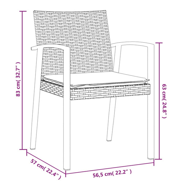 Vrtne stolice s jastucima 4 kom crne 56,5x57x83 cm poliratan 3187079
