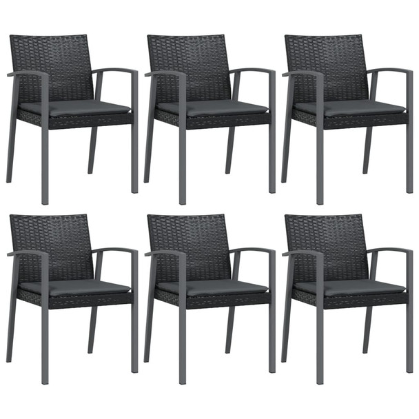 Vrtne stolice s jastucima 6 kom crne 56,5x57x83 cm poliratan 3187080
