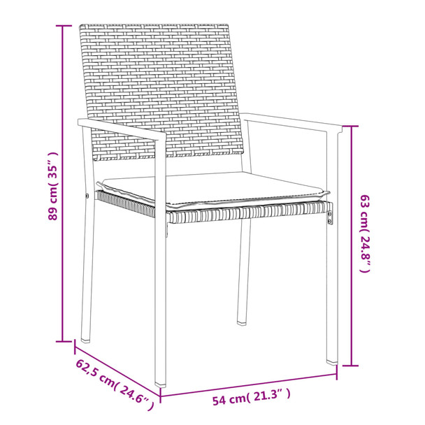 Vrtne stolice s jastucima 4 kom crne 54x62,5x89 cm poliratan 3187081