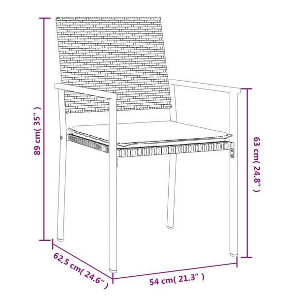 Vrtne stolice s jastucima 6 kom crne 54x62,5x89 cm poliratan 3187082