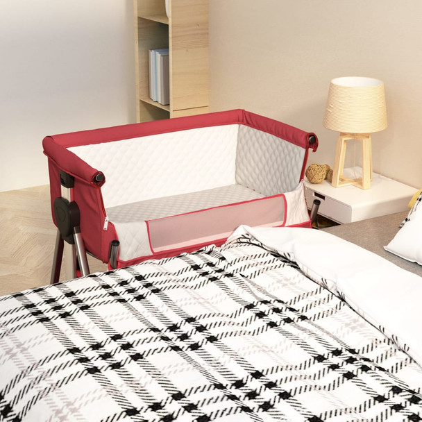 Krevetić za bebu s madracem crveni od lanene tkanine 10293