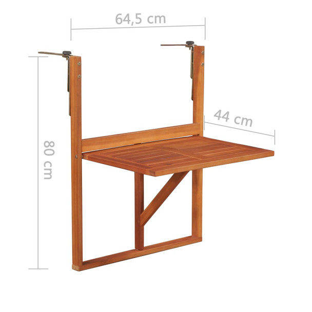 Viseći stol za balkon 64,5 x 44 x 80 cm masivno bagremovo drvo 44118