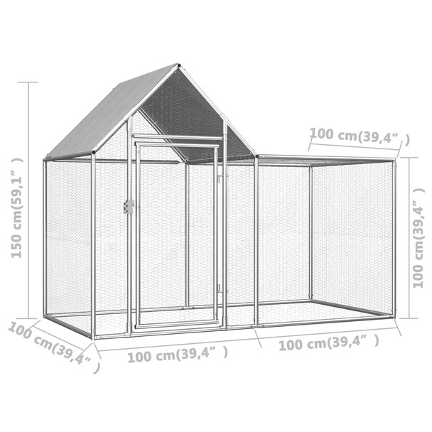 Kokošinjac od pocinčanog čelika 2 x 1 x 1,5 m 144553