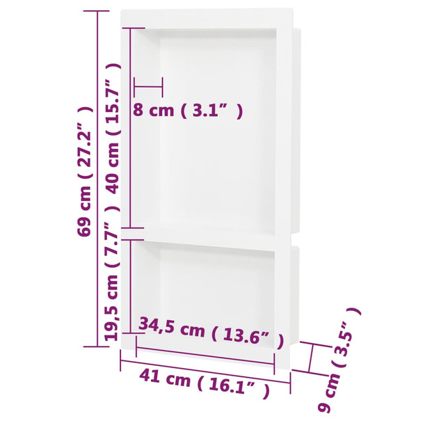 Niša za tuš s 2 odjeljka bijela visokog sjaja 41 x 69 x 9 cm 151398