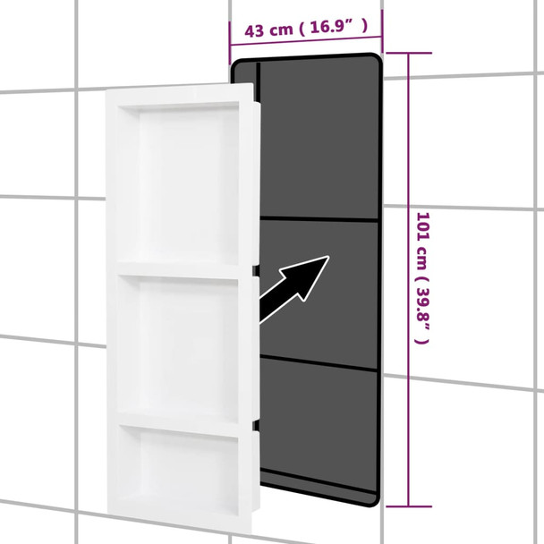 Niša za tuš s 3 odjeljka mat bijela 41 x 99 x 9 cm 151399