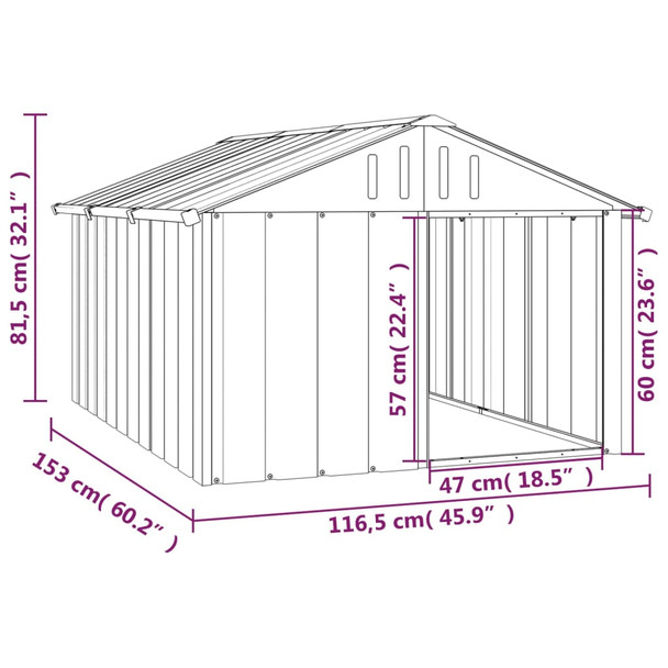 Kućica za pse antracit 116,5 x 153 x 81,5 cm pocinčani čelik 171541