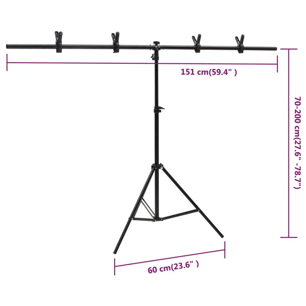 Stalak za pozadinu u obliku slova T crni 151x60x(70-200) cm 190252