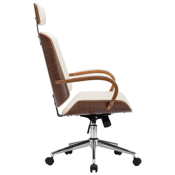 Okretna uredska stolica od umjetne kože i savijenog drva krem 283136