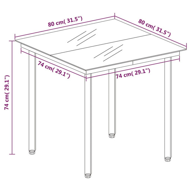 Vrtni blagovaonski stol crni 80 x 80 x 74 cm od čelika i stakla 318746