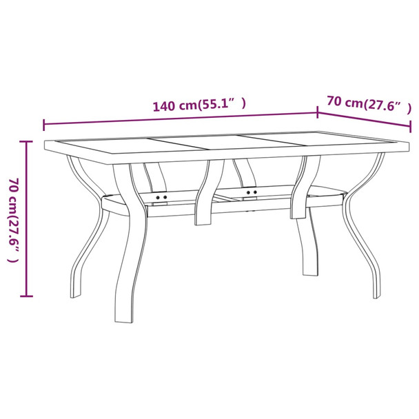 Vrtni stol sivo-crni 140 x 70 x 70 cm od čelika i stakla 318770