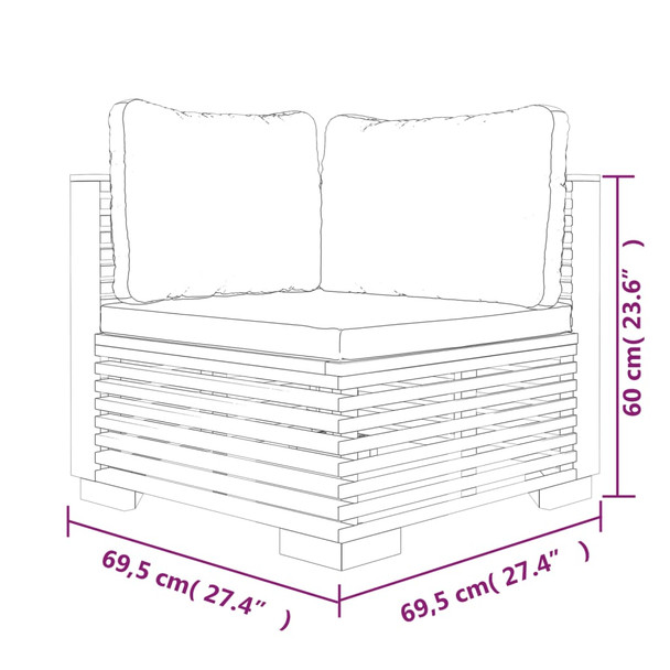 Kutna vrtna sofa s krem jastucima od masivne tikovine 319157