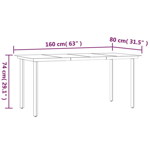 Vrtni blagovaonski stol crni 160x80x74 cm od čelika i stakla 319283