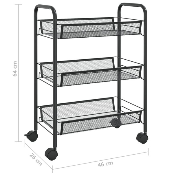 Kuhinjska kolica s 3 razine crna 46 x 26 x 64 cm željezna 336322