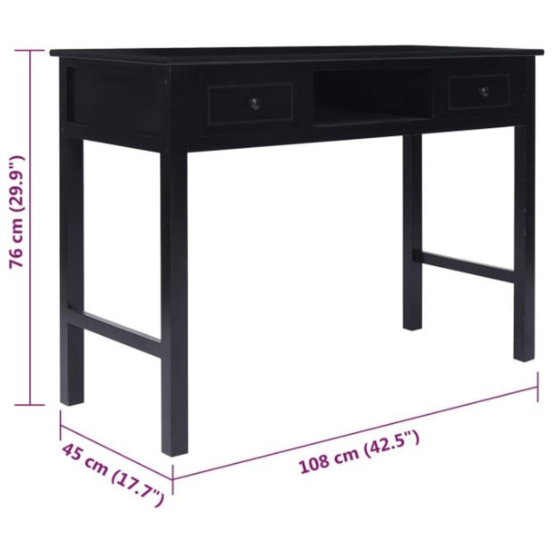 Radni stol crni 108 x 45 x 76 cm od masivnog drva paulovnije 338538