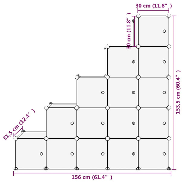 Kockasti organizator za pohranu s 15 kocki i vratima crni PP 340554