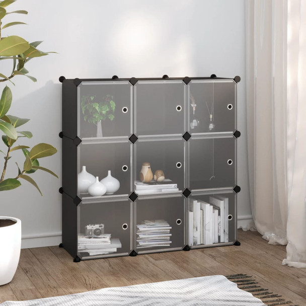 Kockasti organizator za pohranu s 9 kocki i vratima crni PP 340558