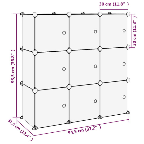 Kockasti organizator za pohranu s 9 kocki i vratima crni PP 340558