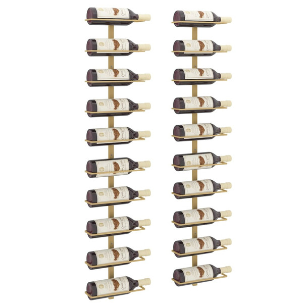 Zidni stalak za vino za 10 boca 2 kom zlatni metalni 340907
